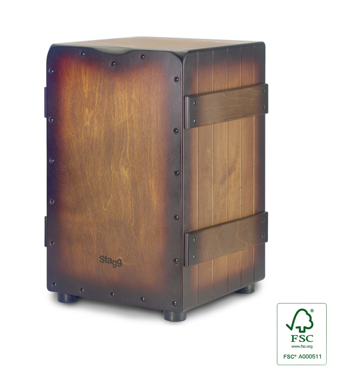 Cajón Crate de taille standard avec plaque de frappe sunburst brun
