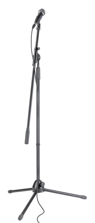 Kit avec microphone dynamique cardioïde, pied de micro, câble XLR/XLR, pince de fixation et housse