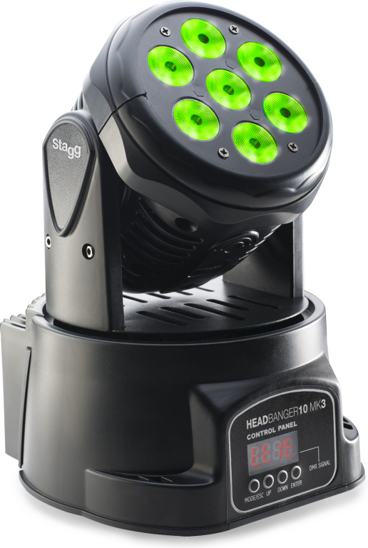 Projecteur lyre HeadBanger 10 équipé de 7 LED RGBW (4 en 1) de 10 watts
