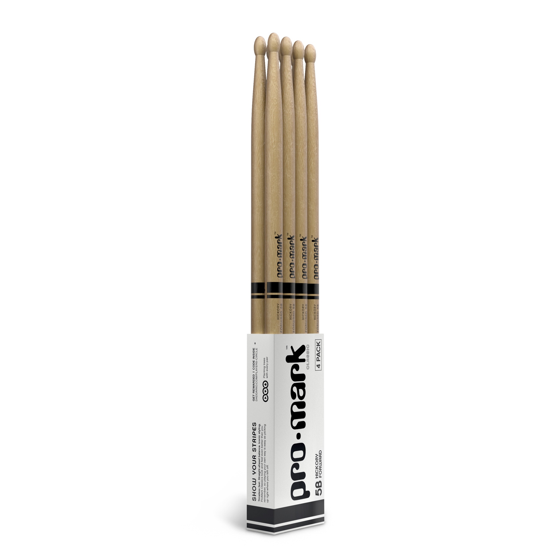 ProMark Classic Forward 5B Hickory Drumstick, Oval Wood Tip, 4-Pack