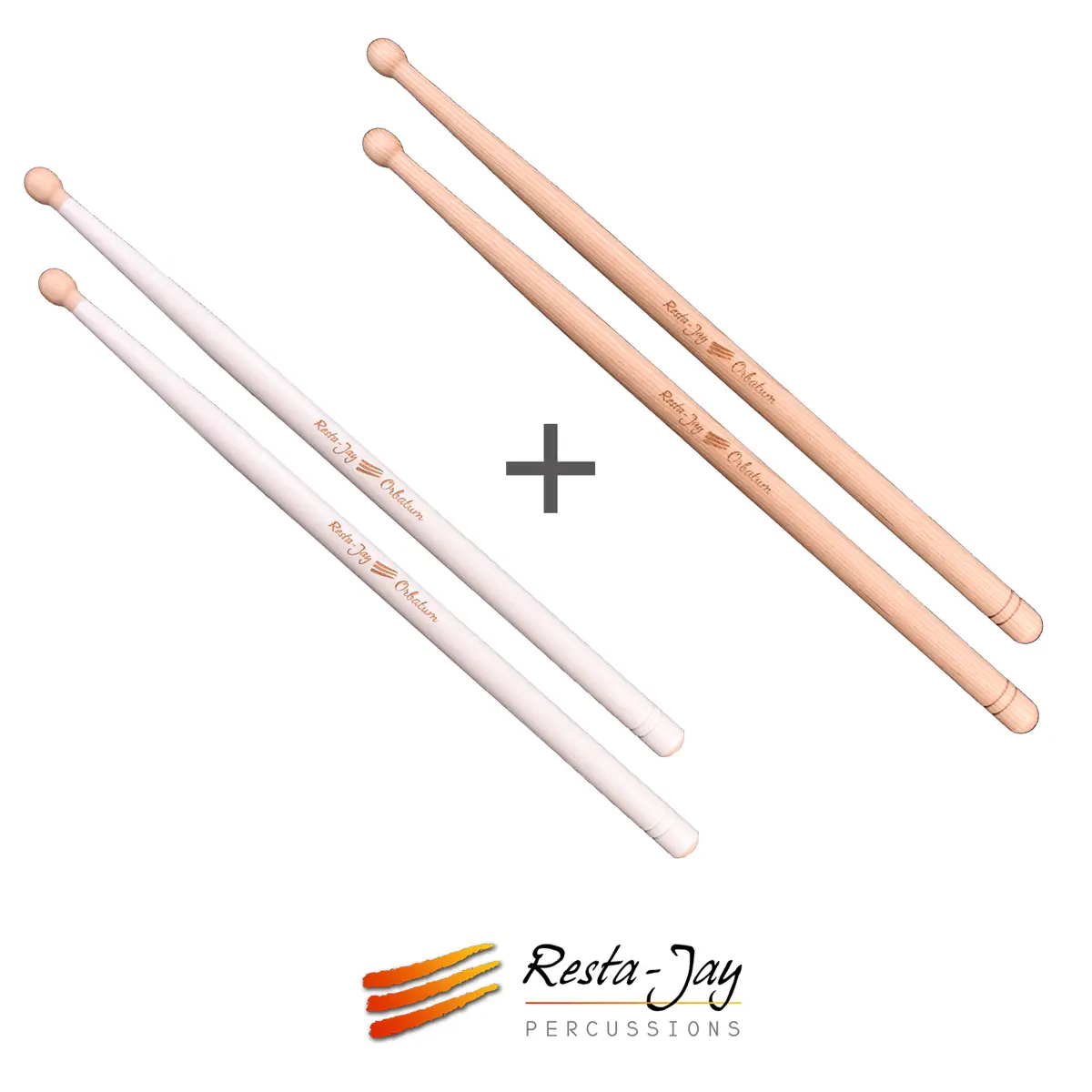 Lot de 2 paires de baguettes de Tambour - ORBATUM - "Blanches" et "Bois"
