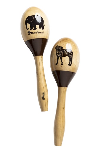[MRW-23 AFRICA] Paire de maracas ovales en bois, finition Afrique, 23 cm